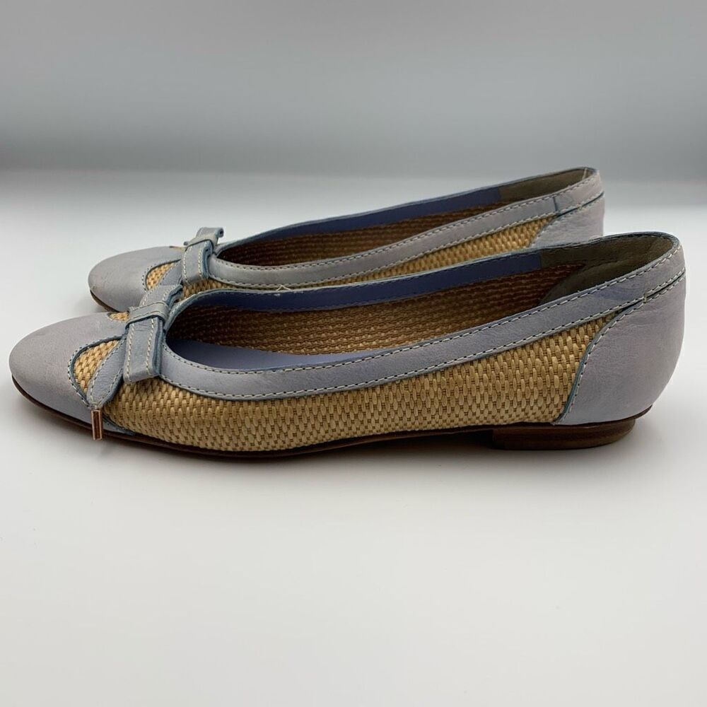 Moschino Cheapandchic Leather Rafia Ballet Flats Blue‎ Beige Size 36 - Picture 8 of 12